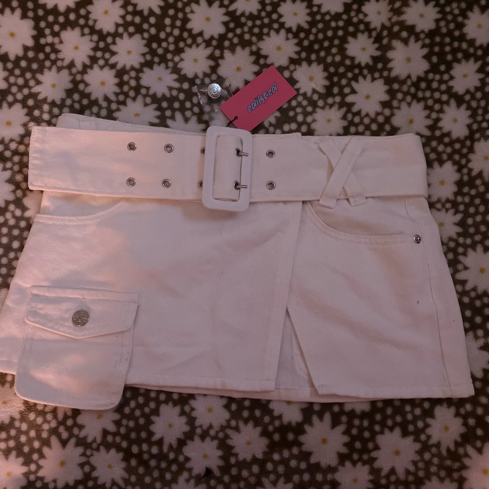 Edikted Cream Mini Skirt with Belt